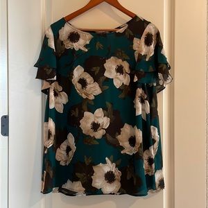 NWT, dark teal, floral blouse